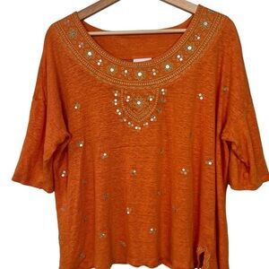 Elegant Embellished Orange Blouse